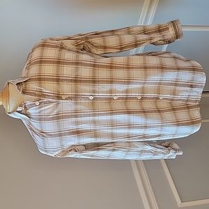 FIRST WAVE Brown Cream Plaid Cotton Western Casual Preppy Button Down‎ Shirt 12